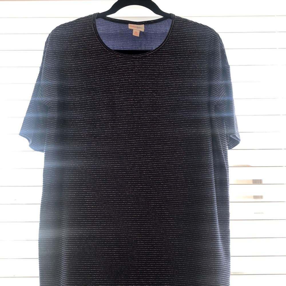 Lularoe blue shirt with silver stripes